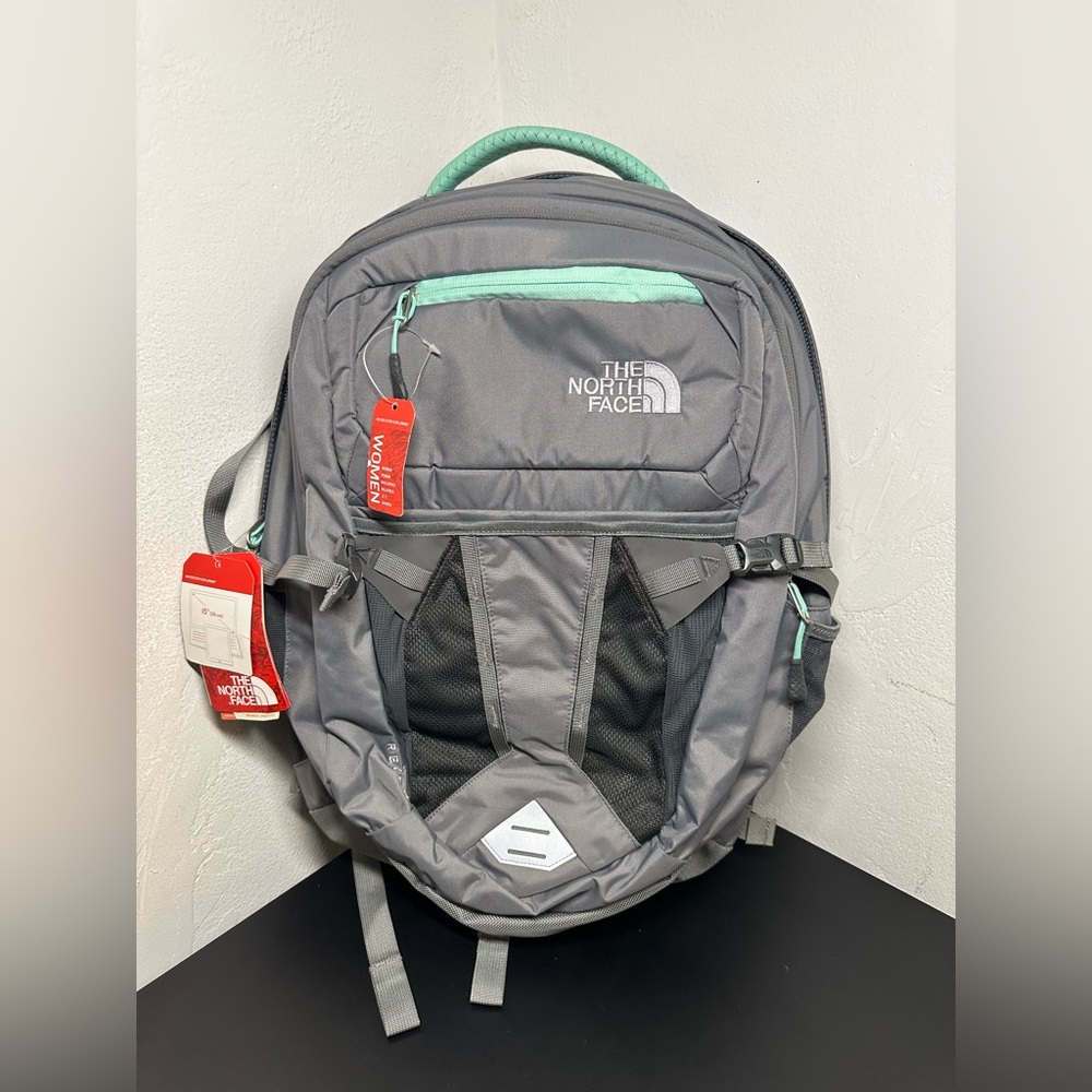 NWT The North Face Women's Recon Gray Backpack with Mint Green Accents